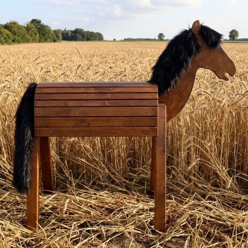 Holzpferd Modell „Ella 100“ - Braun mit schwarzer Mähne & beweglicher Kopf